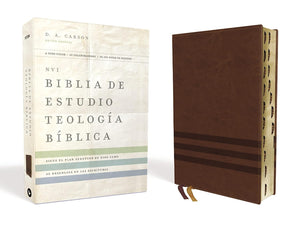 NVI, Biblia de Estudio Teología Bíblica, Interior a cuatro colores, Leathersoft, Café, con Índice: Sigue el plan redentor de Dios como se desenlaza en las Escrituras